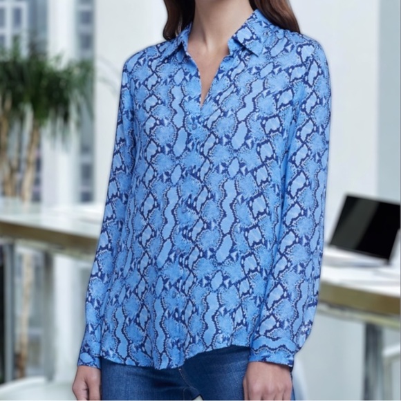 NWT L’AGENCE Nina Silk Long Sleeve Blouse in Blue Multi Paloma Snake XS Tall - Picture 1 of 10